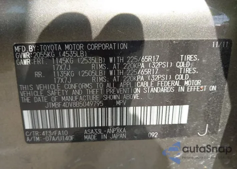 2011 Toyota Rav4 from USA, damaged, VIN JTMBF4DV8B5049795